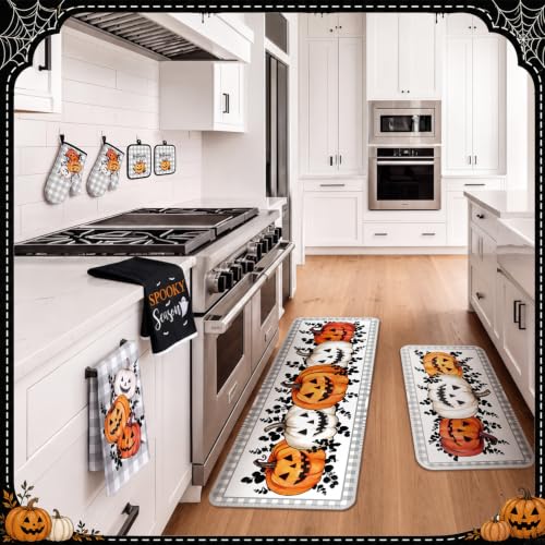 10 Pcs Halloween Kitchen Decor Set Pumpkin Kitchen Rugs (Black, Gray / Halloween Pumpkin)