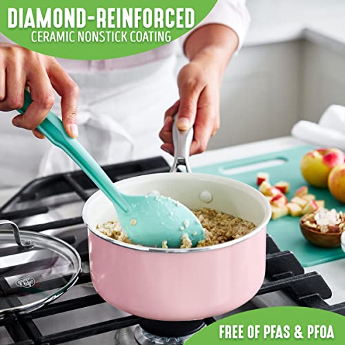 Artisan Healthy Ceramic Nonstick (Pink / 1QT and 2QT Saucepan Pot Set / Induction)