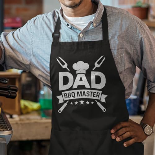 Mens Aprons with Pockets BBQ Master Funny Apron for Grilling Cooking Birthday Christmas (Dad 4)