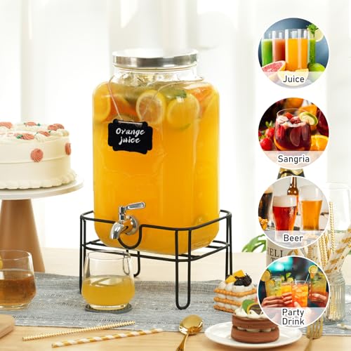 Bululuo 2 Gallon Glass Drink Dispensers for Parties with Stand & Spout (2 Gallon with Stand)