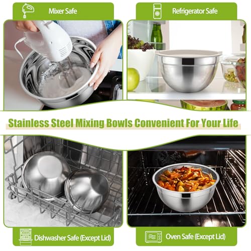 Stainless Steel Mixing Bowls with Airtight Lids (Khaki / Airtight Lids)