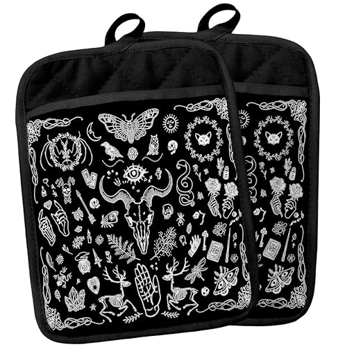 Gothic Witchy Skull Pot Holders with Pockets (Color-a)