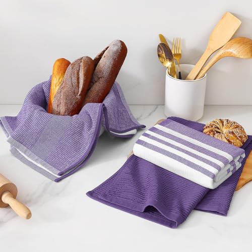 Cotton 380 GSM Premium Kitchen Towels (Purple / 18" X 28" - 6 Pack)