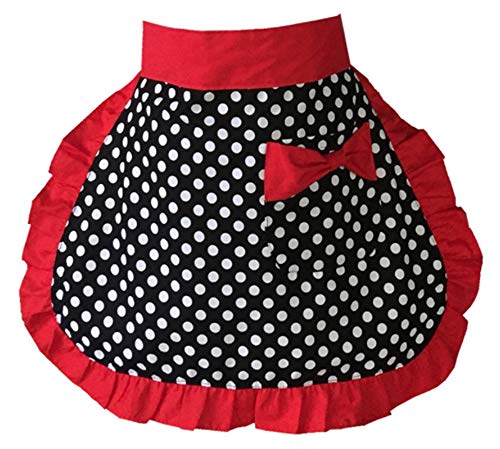 Womens Kitchen Baking Waist Pocket Half Bistro Kitchen Cooking Apron (Red)
