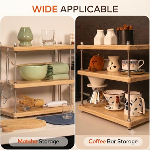 Solid Wood 3 Tier Coffee Bar (18MM Thick / Natural)