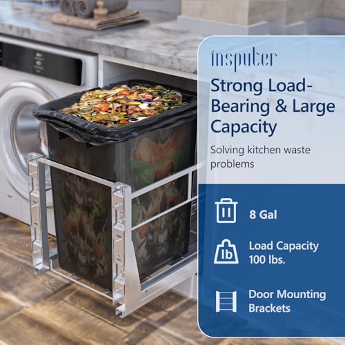 8 Gal Pull Out Trash Can Under Cabinet with Soft (Silver / Single-8Gal)