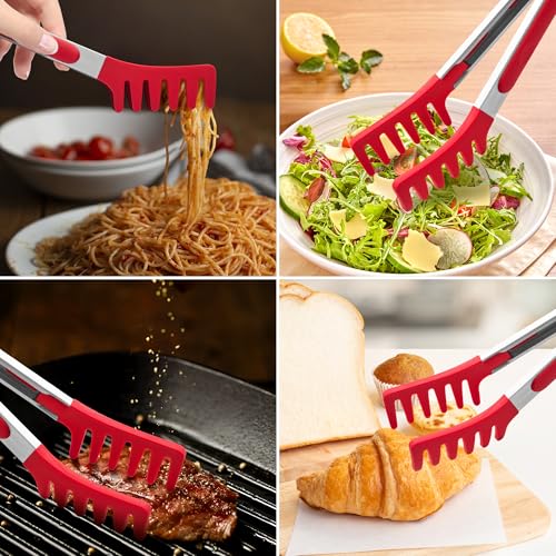 2 PCS Pasta Tong Spaghetti Tongs (9"+12"-Red)