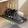 Pull Out Pots and Pans Organizer Under Cabinet (Black / Pull out-Expandable 10 Dividers-1 Pack)