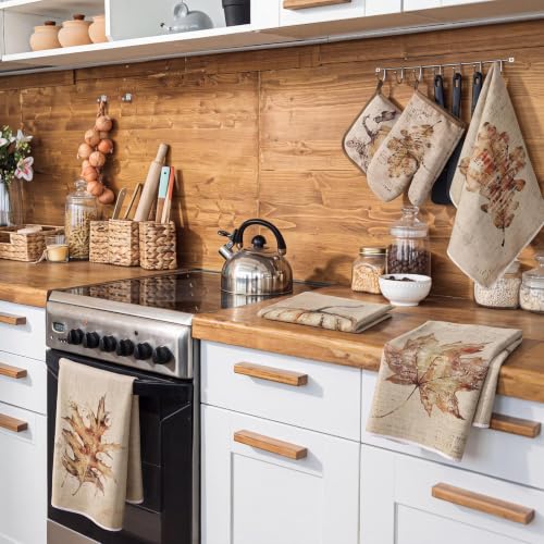 10 Pcs Fall Kitchen Decor Set Autumn Rustic Kitchen Rugs (Sepia / Rustic Fall)