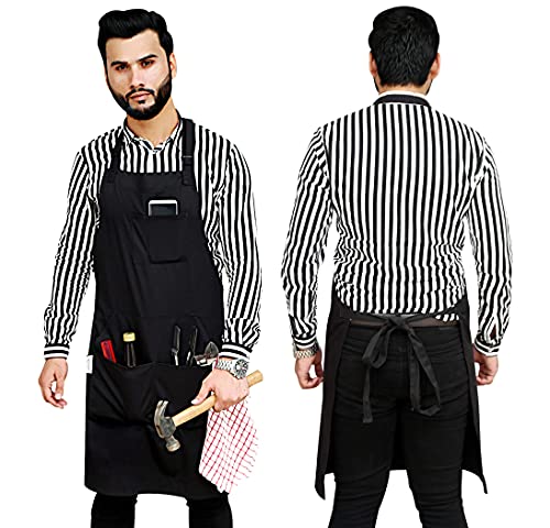 Work Aprons for Men (Black - 5 Pockets - Pack of 1 / Heavy Apron)