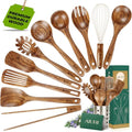 11 Piece Natural Teak Wood Kitchen Utensil Set with Holder