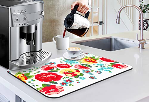 Coffee Bar Mat Accessories for Countertop Pioneer Flower Absorbent Hide Stain Rubber Backed Dish Drying Mats for Kitchen Counter Draining Pad Decor Gift Fit Under Coffee Maker (Beautiful Flower / 12" x 19.5")