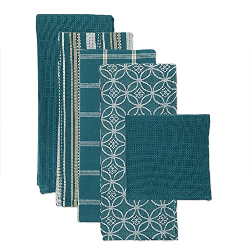 Assorted Woven Kitchen Set (Teal / Dishtowel, 18x28"; Dishcloth, 13x13")