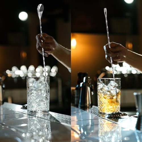 Bar Spoon Cocktail Mixing Stirrers (12"-Drop Shape-4PCS / Silver)