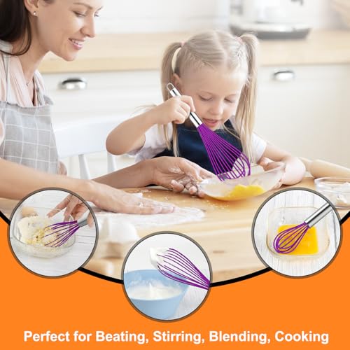 4 Pieces Silicone Whisks Set (Purple,Silver)