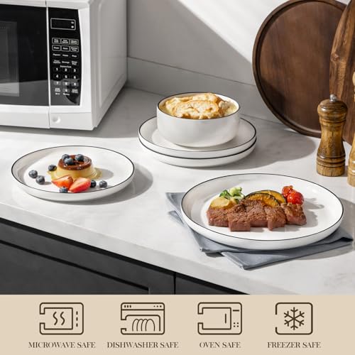 Plates and Bowls Sets (Ivory White-Black Rim / 24 Pcs (Service for 8))
