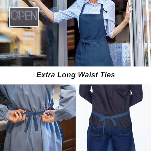 15 Pack Adult Aprons for Women Men (Large / Navy)