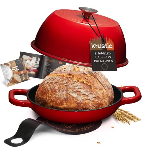 Enameled Cast Iron Dutch Oven for Sourdough Bread Baking (Red)