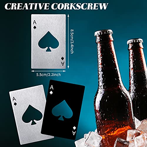 Poker Card Bottle Openers Stainless Steel Poker Card Beer Ace Bottle Cap Openers for Wedding Birthday Party Bridal Shower Table Tools Supplies (Silver, Black)