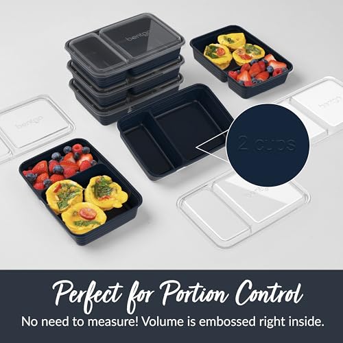 Prep - 20-Piece 2-Compartment Reusable Meal Prep Containers with Lids, PFAS & BPA Free Materials, Durable, Microwave, Freezer, & Dishwasher Safe To Go Food Storage (Navy Blue) (Navy Blue)