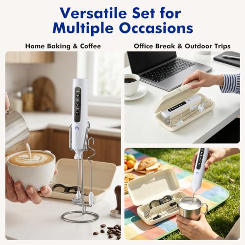 Rechargeable Milk Frother with Stand (White)