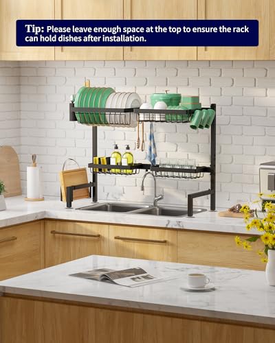 Adjustable Over The Sink Dish Drying Rack (Black / Large)