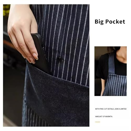 Denim Cross Back Aprons for Men Women with Pockets Removable Towel (Grey Towel)