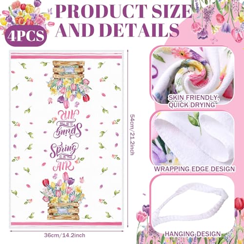 12 Pcs Spring Kitchen Accessories Set Floral Kitchen Towels Oven Mitts and Pot Holders (Spring Tulip)