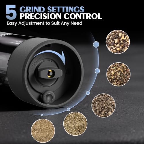 Electric Salt and Pepper Grinder Set Automatic Battery Pepper Mill Shakers Adjustable Coarseness Upgraded Larger Capacity with Led Home and Kitchen Appliances (Dark Gray)