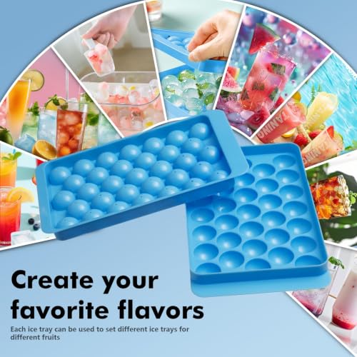 2 Pack Ice Cube Tray with Lid and Bin (Blue)