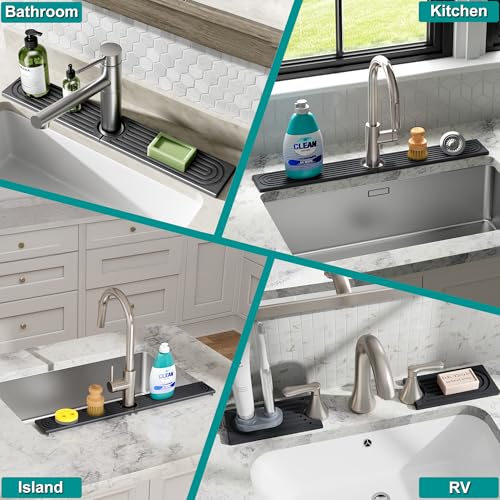 Stone Faucet Mat for Kitchen Sink (Dark Gray / 20" x 4")
