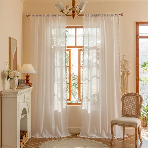 Semi Sheer Light Filtering White Bohemian Curtains for Sliding Door 96 Inches Long (Z-pure White / 50"W x 96"L (Pack of 2))