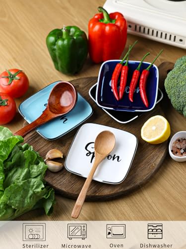 Farmhouse Ceramic 4.75 Inch Spoon Rest for Kitchen (Navy)