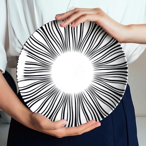 10" Black and White Striped Ceramic Plates Set of 6 (White plates with black stripes / 10 inch)