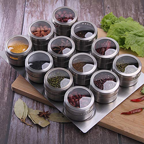 12 Magnetic Spice Jar Containers Spice Tins (12 MAGNETIC SPICE TINS WITH WALL PLATES)