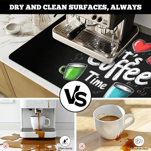 Dish Drying Mat Large Coffee Mat Absorbent Drying Mat for Kitchen Counter Coffee Bar Accessories 32"x 17" (Coffee Time)