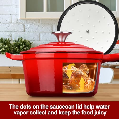 2 QT Cast Iron Saucepan (Red / 2 Quarts)