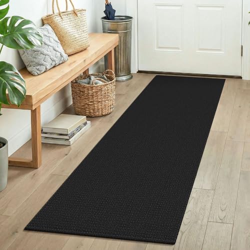 Runners for Hallways 2x5 ft Washable Kitchen Runner Non Slip Rubber Backed Hall Runners Cotton Entryway Runner Rugs Floor Carpet for Indoor Backdoor Bedroom Kitchen (Black/Dark Grey / 2' x 5' (Runner))