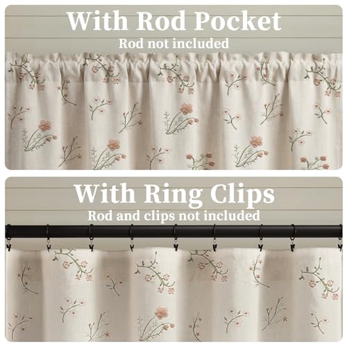 Kitchen Valances for Windows (Flower Embroidery Light Filtering / 52"W x 18"L (Pack of 1))