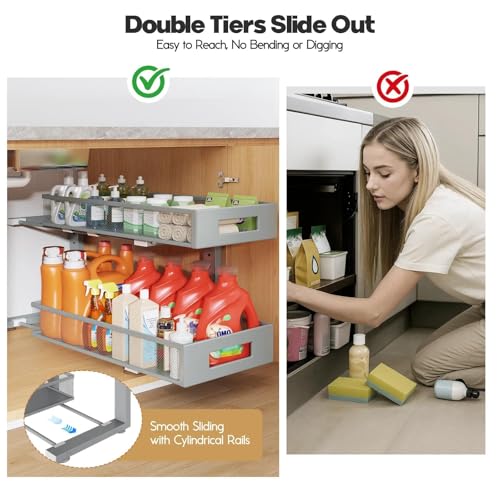 2 Packs 21IN Depth Under Sink Organizer (Gun Gray / 2 Pack-21"Dx11.6"-16.7" H)