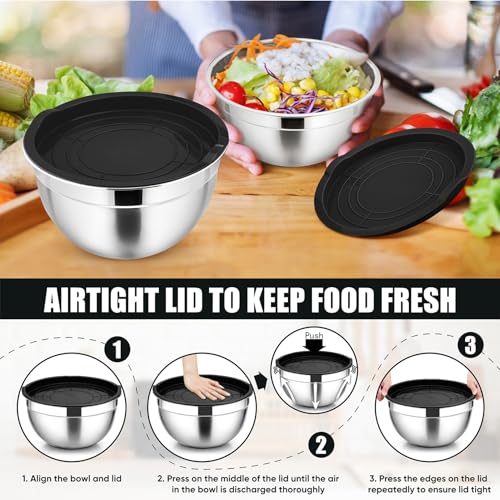 Stainless Steel Mixing Bowls with Airtight Lids (Black / Airtight Lids)