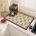 Coffee Mat Dish Drying Mat Hide Stain High Absorbent Bar Mat for Countertops Easy Clean (Vintage Small Flowers / 24" x 16")