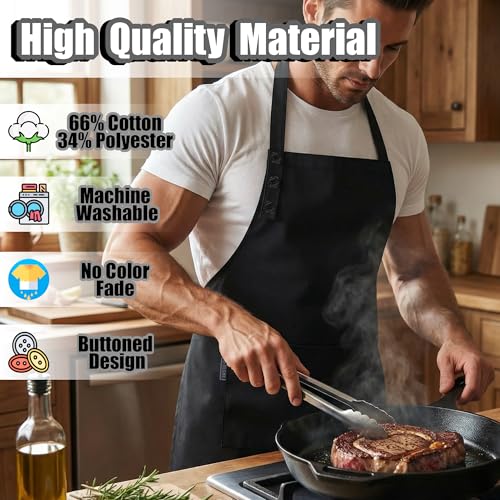 Kitchen Apron for Women & Men Waterdrop Resistant (1 Pack - Black)