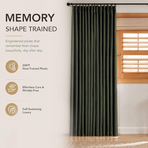 Pinch Pleated 100% Blackout Linen Curtains for Bedroom 108 Inch (Loden/Linen 100% Blackout / 40"W x 108"L (Pack of 2))