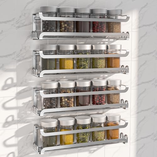 4 Pack Wall Mounted Spice Rack for Kitchen Cabinet (4 PACK / Silver)