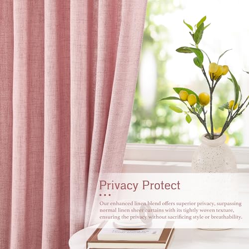 Linen Semi Sheer Curtains for Bedroom Living Room 84 inches Long (Z - Peach Blush / 52"W x 84"L (Pack of 2))