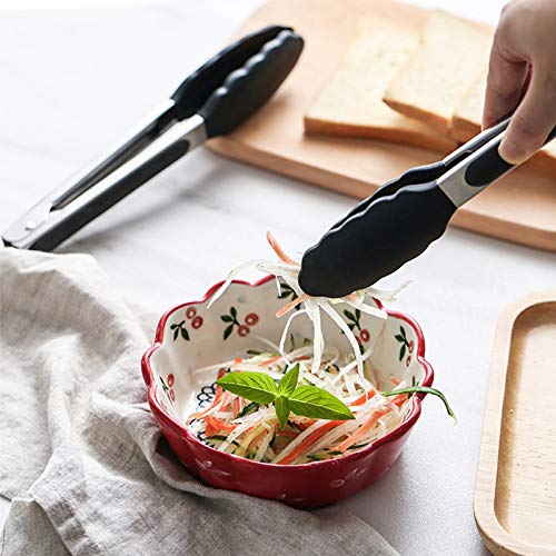 2-Pack of 9" (Small) & 12" (Large) Kitchen Tongs Set: Non-Stick Silicone-Stainless Steel Cooking Tongs, BPA Free, Heat Resistant (480°F) - Non-Slip Grip & Locking Metal Food Tongs (Black) (Black)