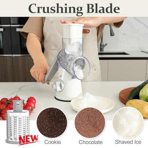 Rotary Cheese Grater Hand Crank Cheese Shredder for Fresh Cheese (5 BLADES / White)