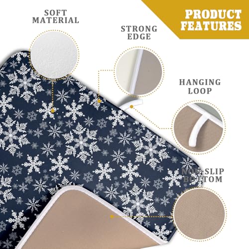 Christmas Dish Drying Mat for Kitchen Counter 18x16 Inch Xmas Snowflake Drying Mat with Absorbent Reversible Microfiber Blue Dish Drainer Mats Rack Pad for Coffee Countertop Protector (Blue / 18" x 16")