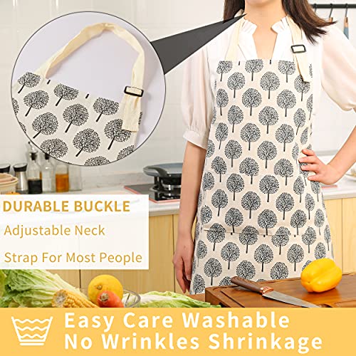 2 Pieces Cotton Linen Waterproof Bib Apron with 2 Pockets (Triangle/Tree)